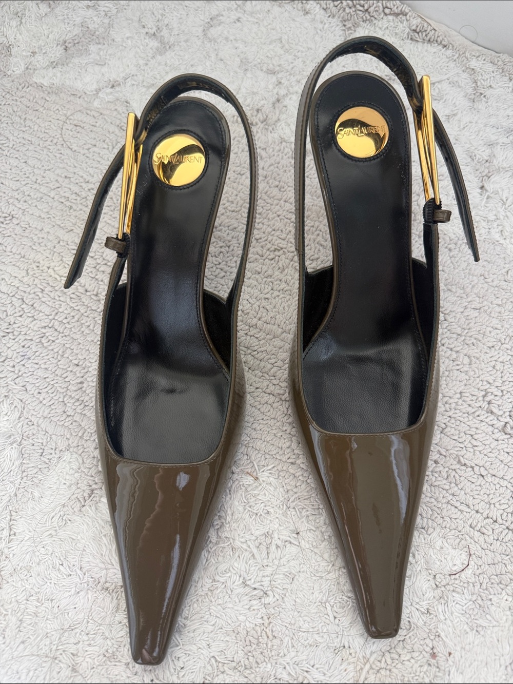 Saint Laurent Brown Patent Leather Slingback Pumps - Picture 1 of 5